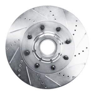 Ford F-350 Super Duty Brake Rotor (1) - Front Right - R1 Concepts - Drilled & Slotted - Silver - `11-`25